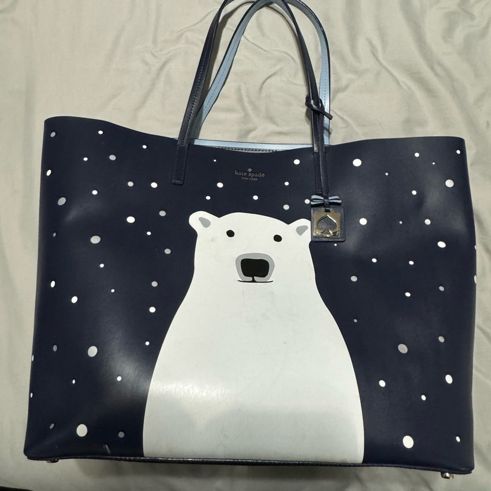 Kate Spade Navy Blue Polar Bear Tote Bag
